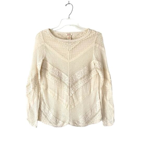 Sundance Cream Lace For Days Crochet Sheer Ivory Top size XS - Picture 2 of 8